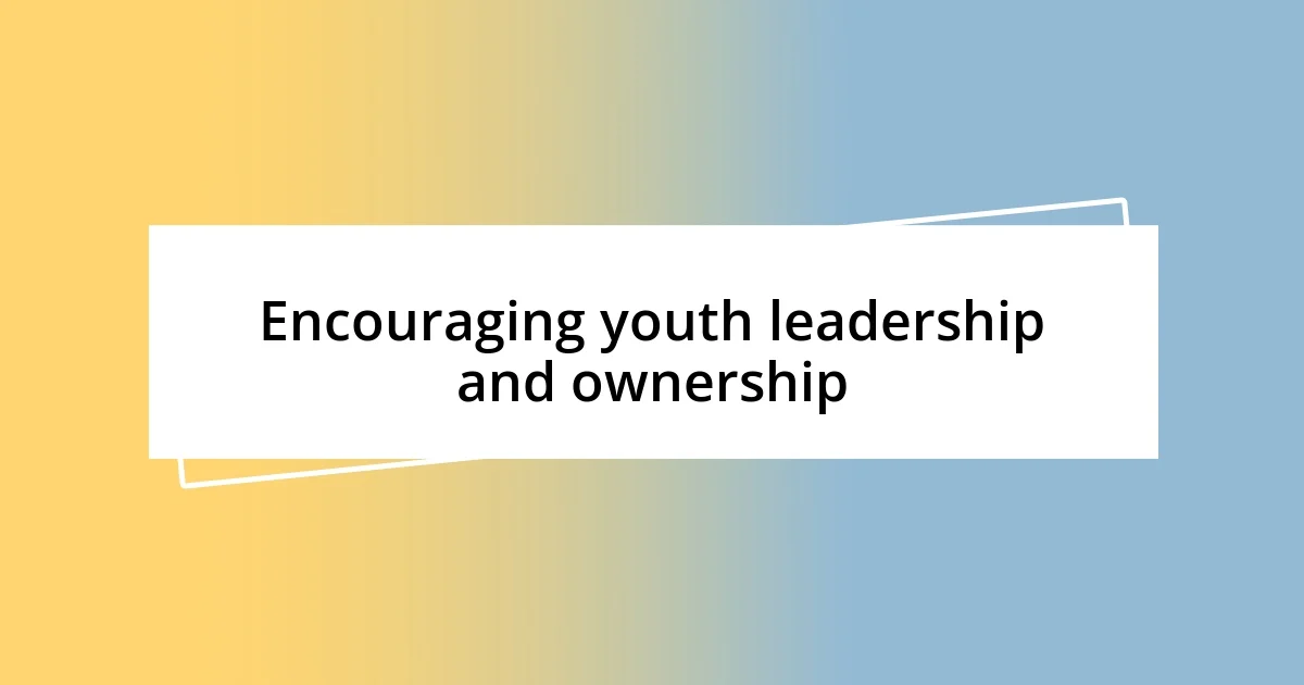 Encouraging youth leadership and ownership