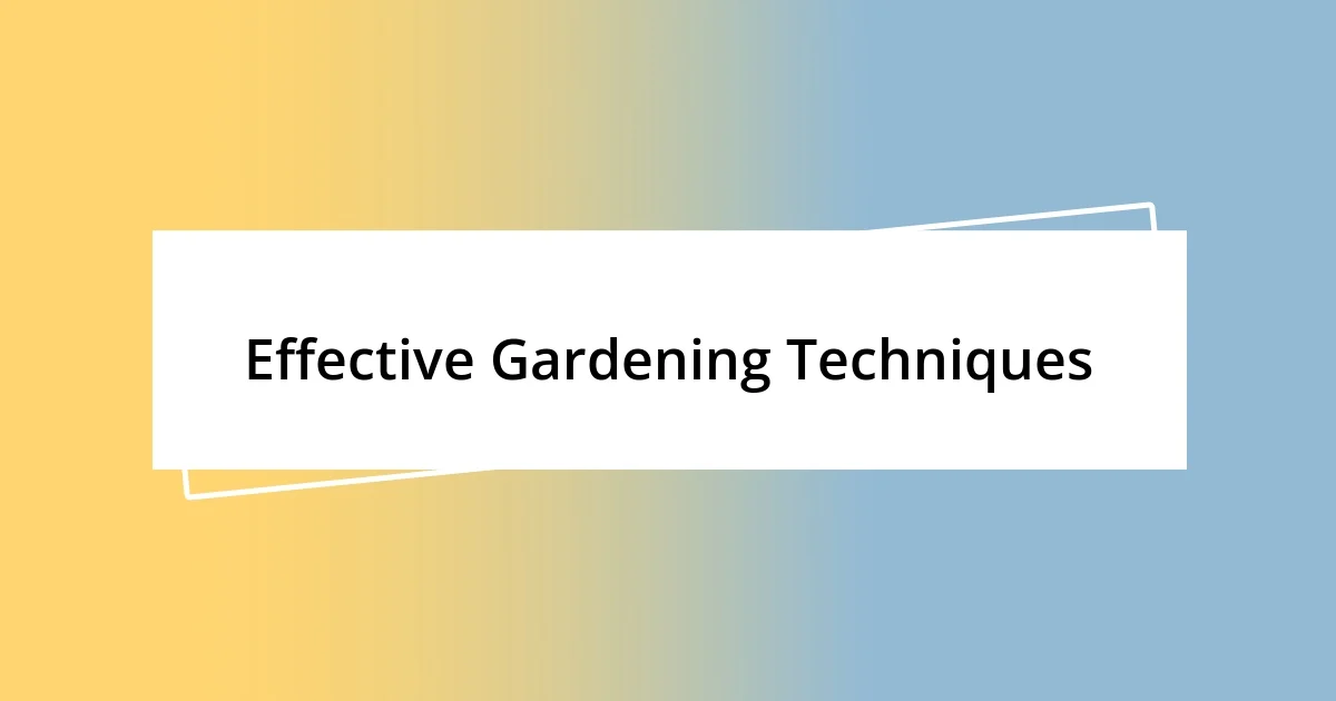 Effective Gardening Techniques